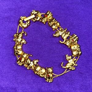 Avon | Cats Charm Bracelet Rhinestone Inlay & Gold Tone (Vintage)